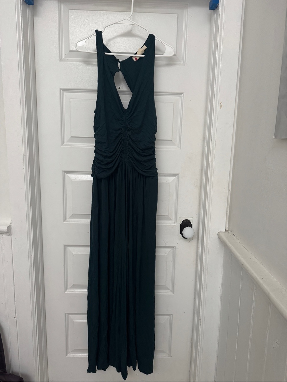 Free People beach Dark green Ruched open back jumpsuit